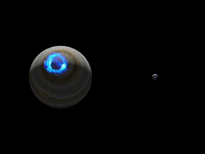 Even if Jupiter's diameter is ten times larger than the Earth's, this illustration shows the similarities between the two kinds of aurora (Nasa)