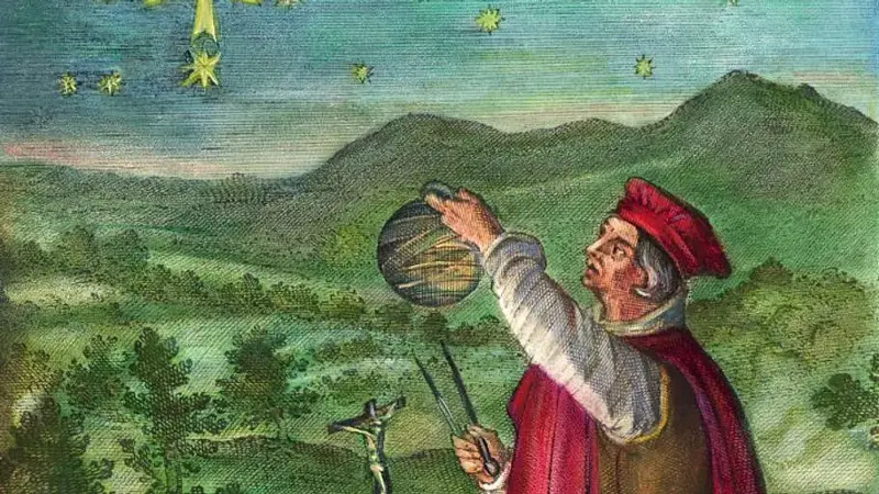 Illustration of Amerigo Vespucci Using Astrolabe