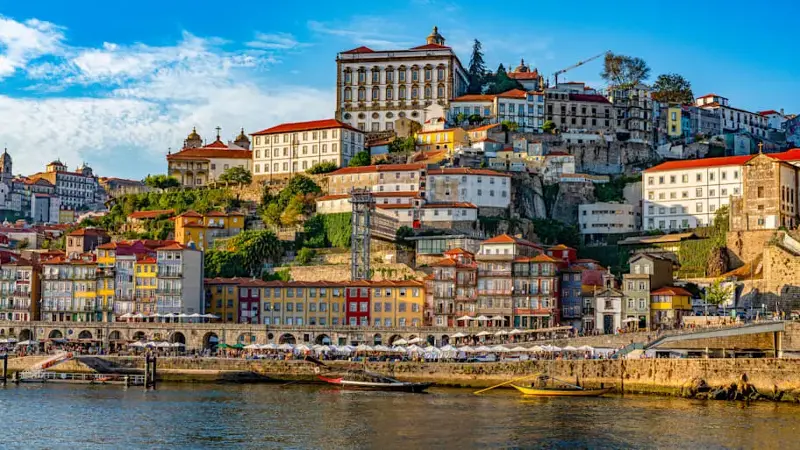 Douro River Porto and Ribeira Square at dusk, Portugal Europe