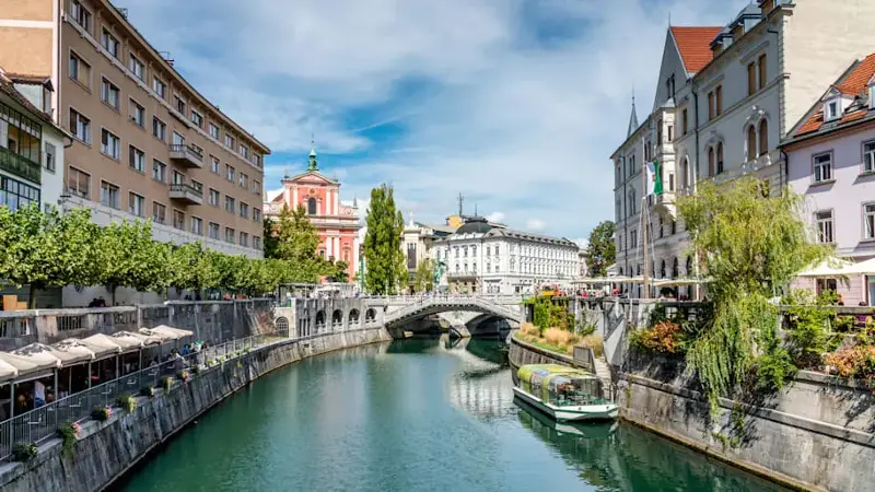 Ljubljana in Summer Ljubljanica River Slovenia
