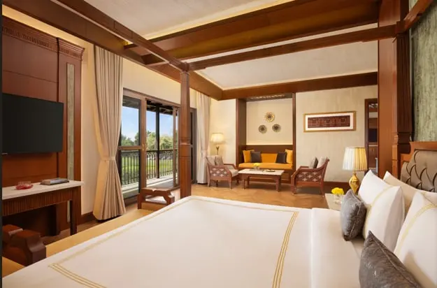 A view of one of the rooms of a pool villa.