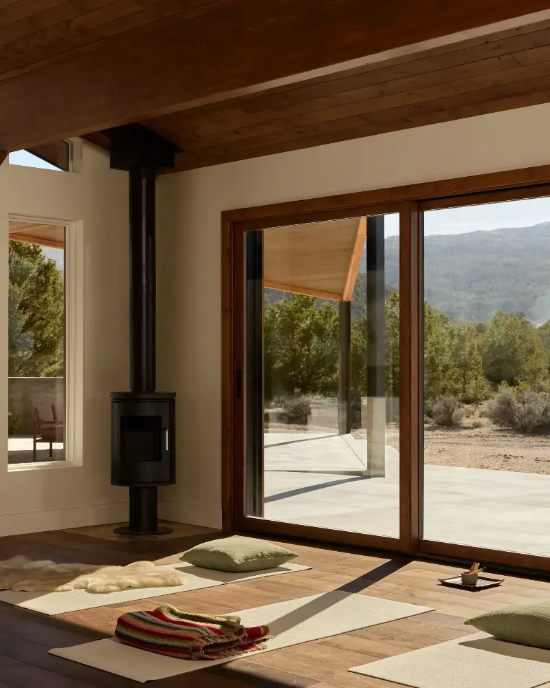 With framed views of the Utah high desert, this yoga space is what dreams are made of. (Image credit: Malissa Mabey. Design: Susannah Holmberg Studios. Styling: Jen Paul)