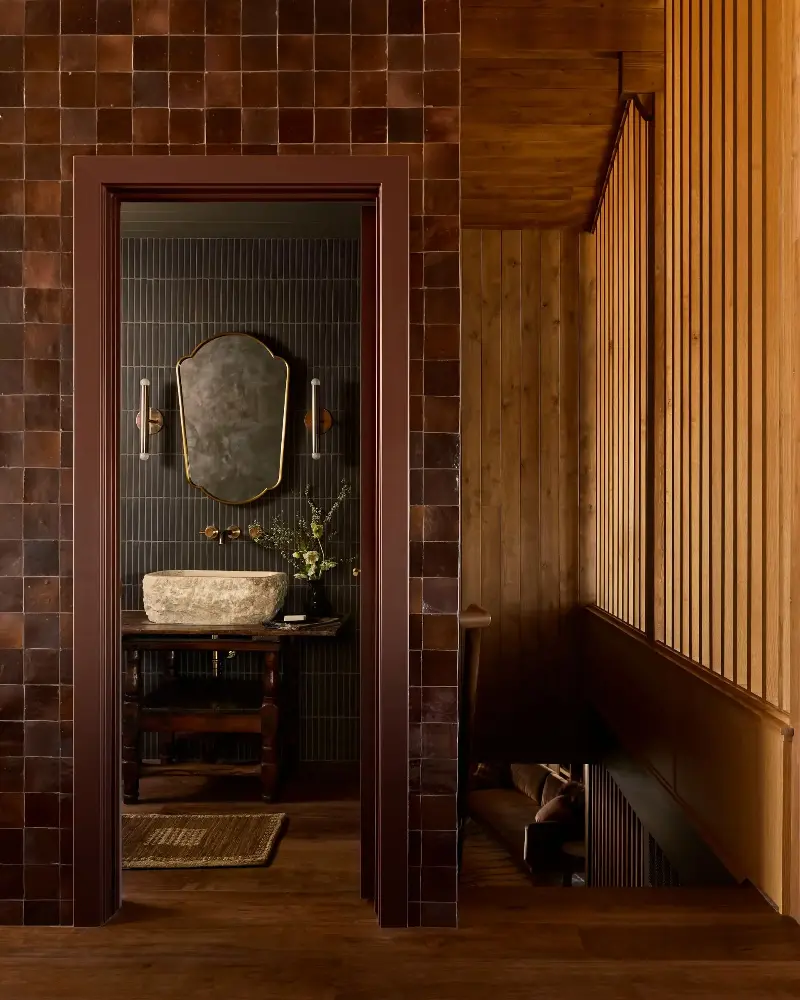 The rich, earthy tones of the contrasting materials and textures work effortlessly to create a comforting, sophisticated feel.Malissa Mabey. Design: Susannah Holmberg Studios. Styling: Jen Paul