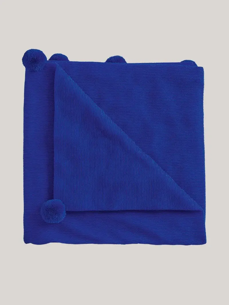 Helena Springfield Budding Brights, Pom Pom Knitted Throw, Dark Blue