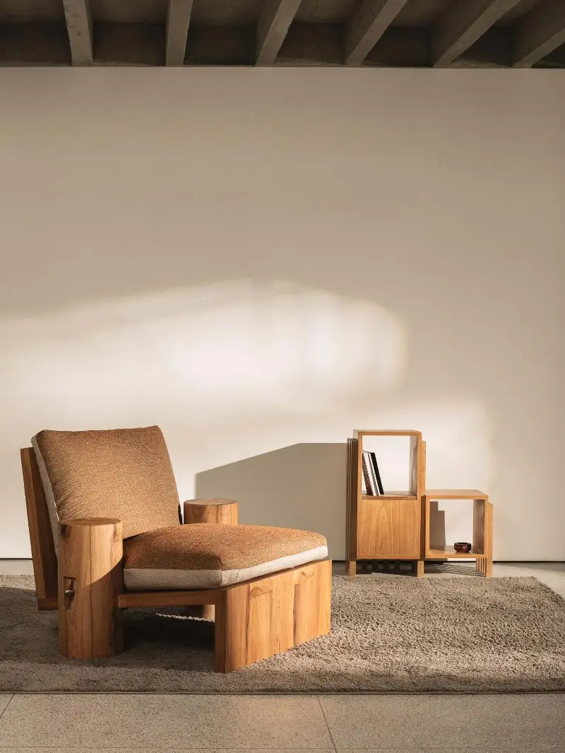 1stDibs, Cais Armchair in hardwood, contemporary brutalist style, by Filipe Ramos