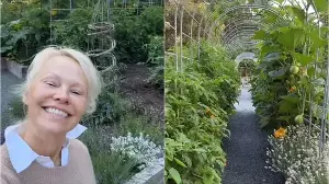 Pamela Anderson gives tour of her thriving vegetable garden at Vancouver Island home filled with roses and fresh produce
