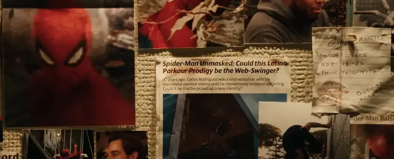  Peter sees Ned's notes and Spider-Man Board.