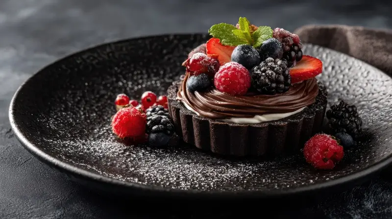 Dark chocolate and raspberry tart recipe.