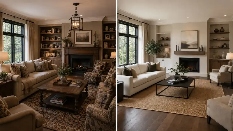 Avoid bulky furniture. See how the interiors with sofa set spaced apart exude a sense of better aesthetics. 