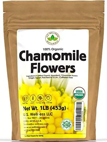 Chamomile Tea 1lb (16oz) 100% Certified Organic (usda Seal) Chamomile Flowers Herbal Tea (matricaria Chamomilla) in 1 Lb Bulk Bpa-Free Resealable Bags From U.s. Wellness