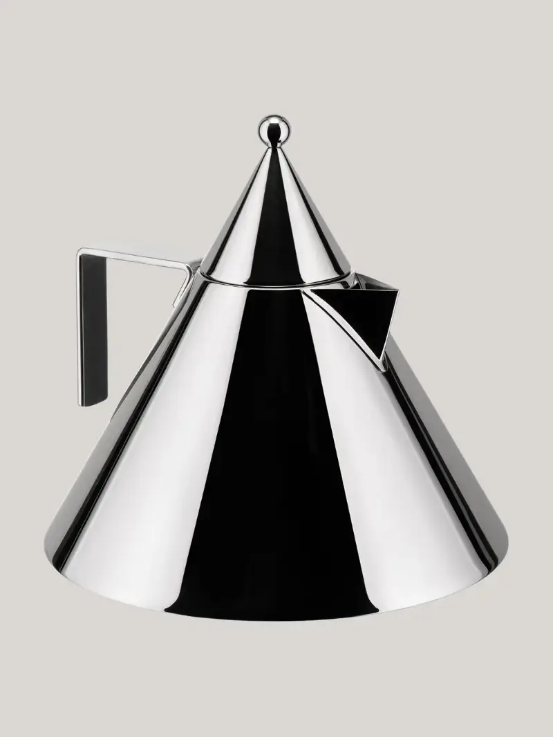A conical stainless steel kettle from Alessi