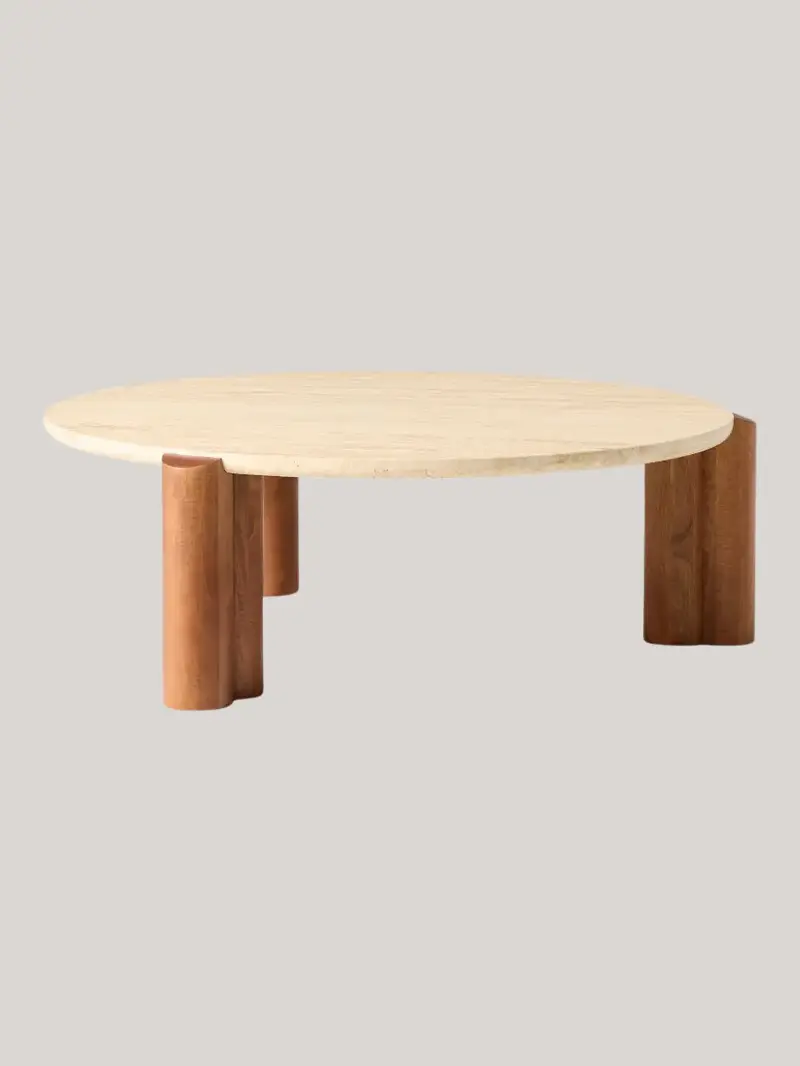 A travertine coffee table from West Elm