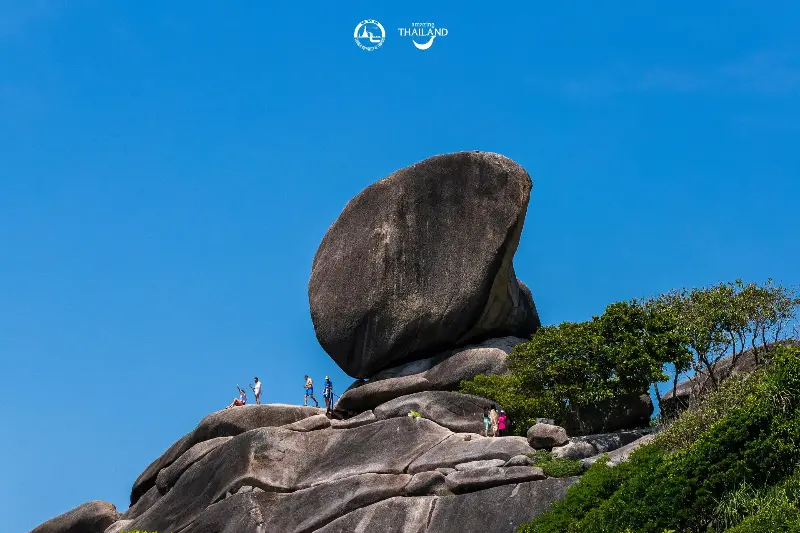 Top of the granite boulders at Donald Duck Bay in Phangnga forms a shape resembling the head of the Disney character.
