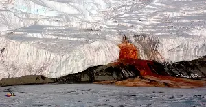 Antarctica’s Blood Falls runs red because iron-rich brine reddens on contact with the air