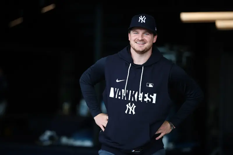 TAMPA, FL - FEBRUARY 26: Clarke Schmidt #36 of the New York Yankees smiles before a spring training game against the Atlanta Braves at George M. Steinbrenner Field on February 26, 2026 in Tampa, Florida. (Photo by New York Yankees/Getty Images)
