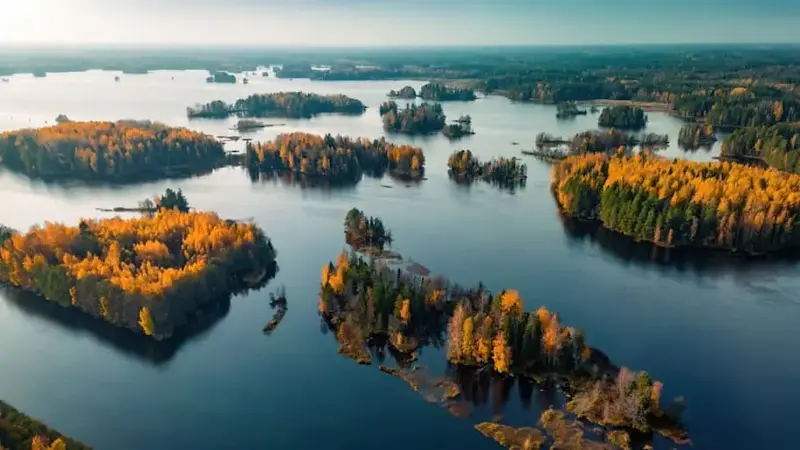 Drone view of islands off the coast of Sweden