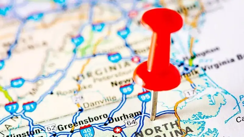USA states on map: North Carolina