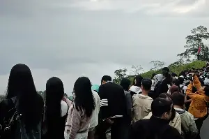 Crowds of people lined up to 'hunt for clouds' in Ba Vi.