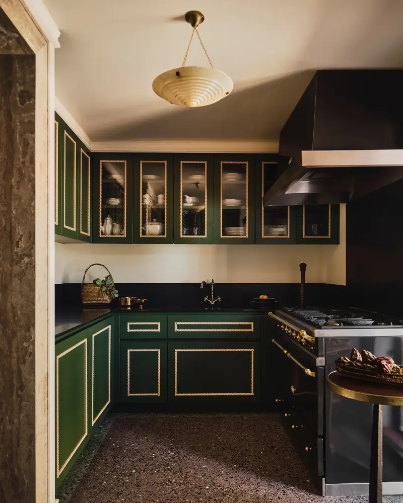 This delightfully dark green has been dialled up with lacquer and a little nautical trim. (Image credit: Photo Ludovic Balay. Project Alessandro Moriconi.)