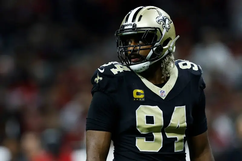 Cameron Jordan #94 of the New Orleans Saints in action during the second half of an NFL game against the San Francisco 49ers at Caesars Superdome on September 14, 2025 in New Orleans, Louisiana. (Photo by Sean Gardner/Getty Images)