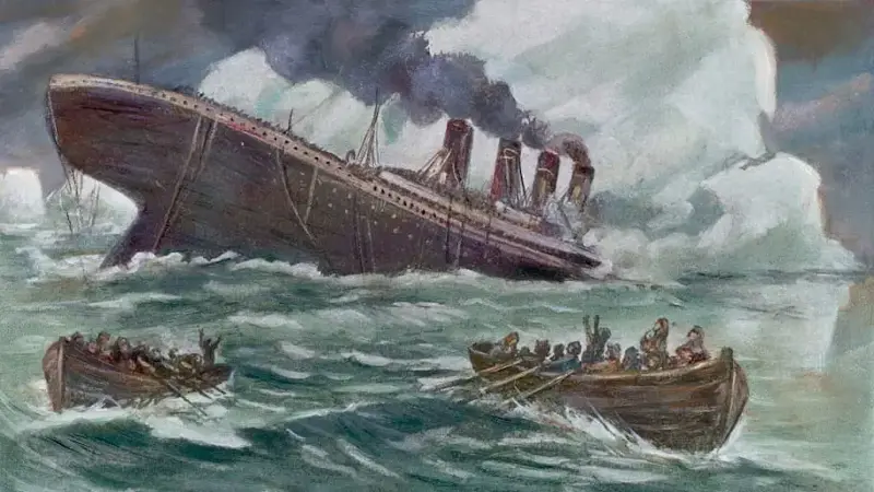 Sketch of the Titanic sinking under the waves