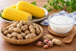 Is having corn, boiled peanuts, and yogurt for breakfast healthy?