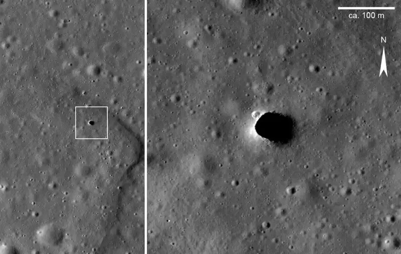Skylight opening on a huge lava tube in the Marius Hills region (Nasa)